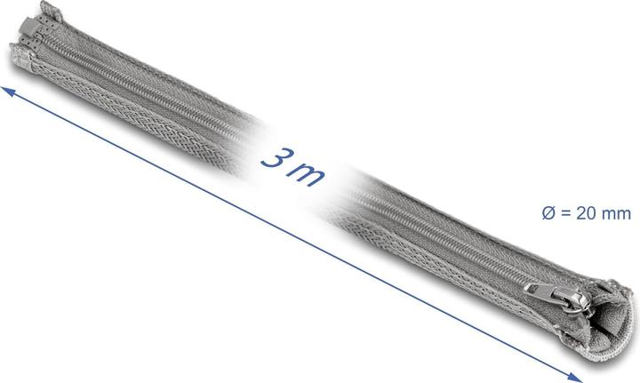 Image du produit Delock Gaine tressée avec fermeture éclair résistante à la chaleur 3 m x 20 mm gris (Gaines pour câbles, 300 cm)