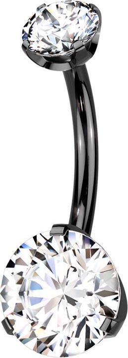 Star Piercing Threadless Banane schwarz zwei Kristalle silber gefasst (Titan G23, ohne Messing)