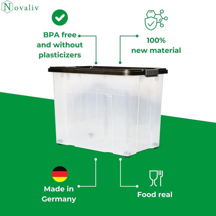 Produktbild Novaliv 8x Aufbewahrungsboxen mit Deckel Gross 80L Anthrazit nestbar stapelbar mit Clipverschluss Rol (61 x 40 x 45 cm, 80 l)