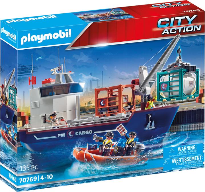 Actual product image Playmobil Large container ship with customs boat (70769, Playmobil City Action)