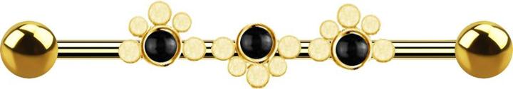 Star Piercing Barbell vergoldet zwei Kugeln gepunktete Welle drei Perlen schwarz (Chirurgenstahl 316L, ohne Messing)