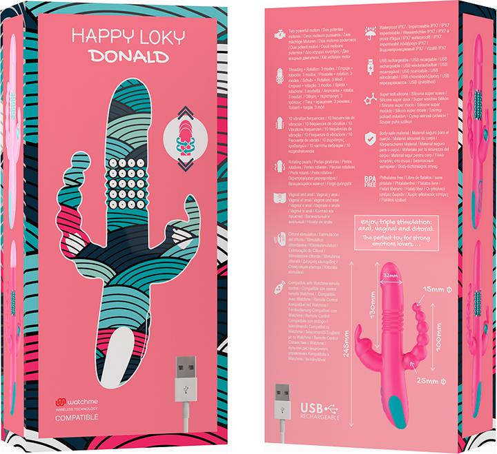 Produktbild Happy Loky Donald Dreifache Stimulation: Anal, G-Spot & Klitorale Watchme Wireless-Technologie Kompa