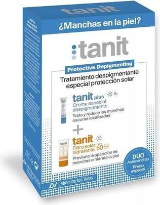 Actual product image Laboratorios Viñas Tanit Plus Depigmenting Cream 15ml And Tanit Moisturizing Sunscreen Spf50 50ml (Suntan cream, SPF 50)