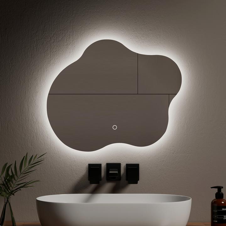 Produktbild Emke Badspiegel mit Beleuchtung 60*50cm,Beschlagfrei, 3 Farbtemperaturen(3000K-6500K) und dimmbaren