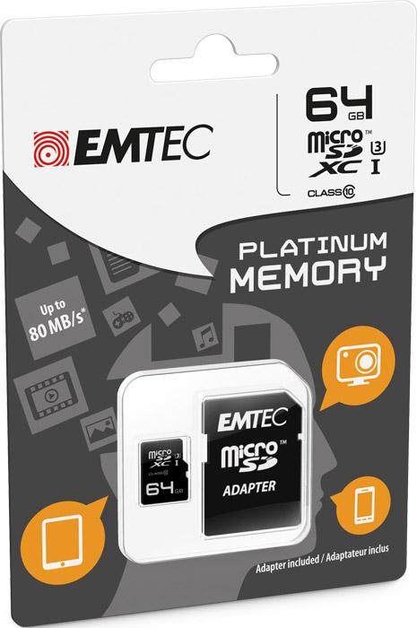 Emtec 64GB microSDXC Platinum UHS-I Class 10 (64 GB, microSDXC, U3, UHS-I)
