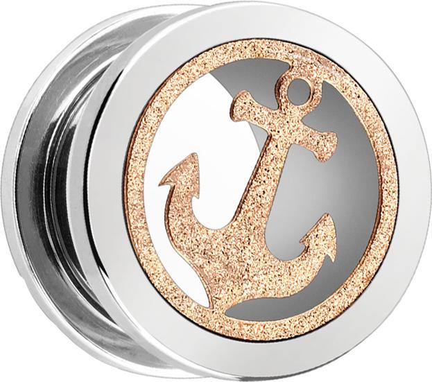 Star Piercing Flesh Tunnel silber mit rosegoldenem Glitter Anker (ohne Messing, Chirurgenstahl 316L)