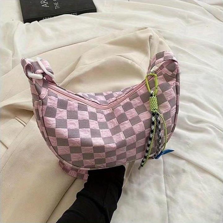 Only-Bags.Store Chic Plaid Canvas Crossbody Bag - grosse Kapazität Knödel Stil mit Nylon-Futter & Zip-Verschluss