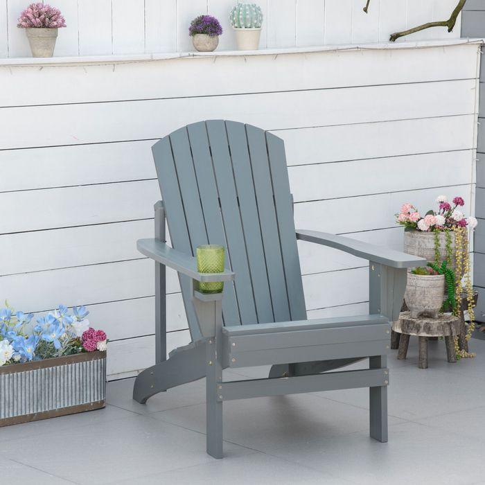 Produktbild Swisshandel24 Gartenstuhl mit Becherhalter Gartenliege Balkonstuhl Massivholz Dunkelgrau 97 x 72,5 x 93 cm