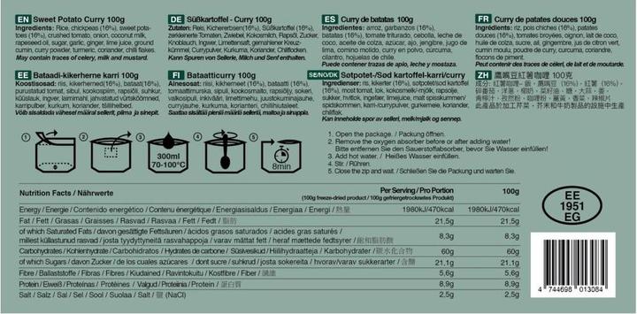 Nährwerte und Zutaten Tactical Foodpack Sweet Potato Curry (100 g)