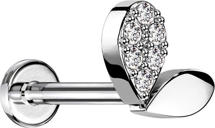 Star Piercing Micro Labret Innengewinde silber Herzspross Kristalle silber (Chirurgenstahl 316L, Messing)