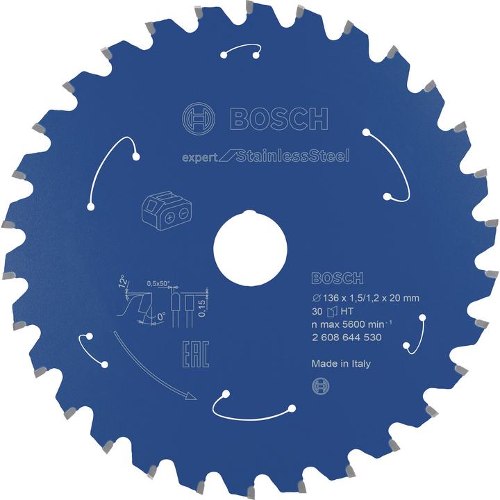 Bosch Professional Zubehör Akku-Kreissägeblatt Expert for Stainless Steel, 136 x 1,5/1,2 x 20, 30 Zähne