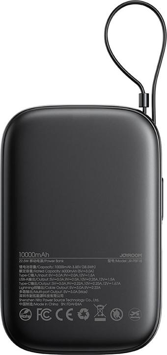 Produktbild Joyroom JR-PBF18 22.5W 10000mAh Powerbank with Built-in Lightning Cable + USB-C Cable 0.25 cm - Blac (10000 mAh, 22.50 W)