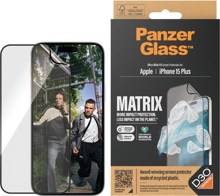 Image du produit PanzerGlass MATRIX Protecteur d'écran avec D3O Ultra-Wide Fit (1 pièce(s), Apple iPhone 15 Plus)