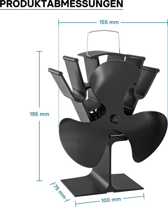 Image du produit Wiltec Ventilateur de poêle Bois 3 Hélices 70-350°C Autoalimentation thermique par Chaleur Sans courant