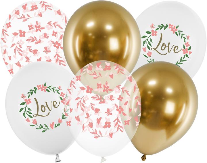 Produktbild Partydeco Luftballon Love Gold/Weiss, Ø 30 cm, 6 Stück (6 x)