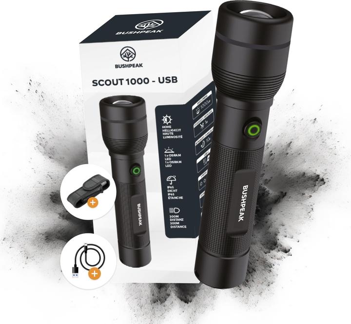 Immagine prodotto Bushpeak Torcia Scout 1000 - USB (15.50 cm)