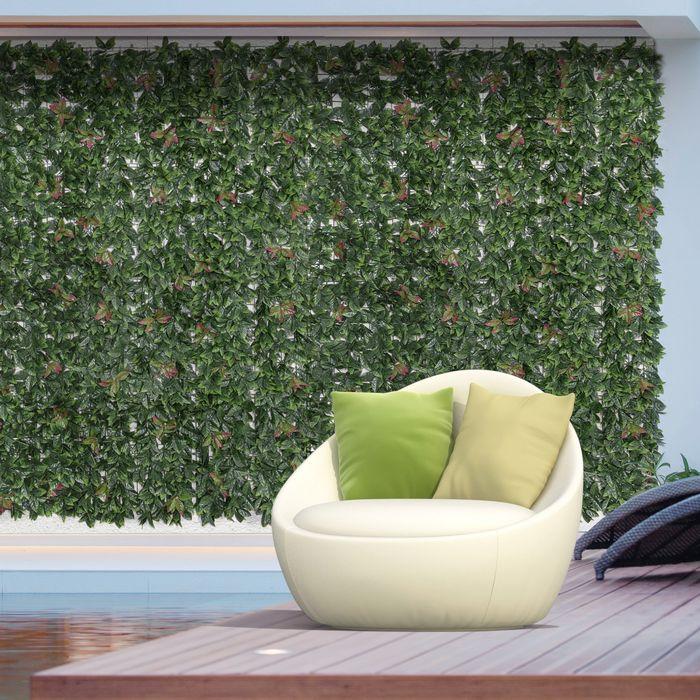 Immagine prodotto Swisshandel24 Parete di piante artificiali 12 pezzi Protezione UV schermo privacy, design nespola lucida, 50x50 (50 cm)