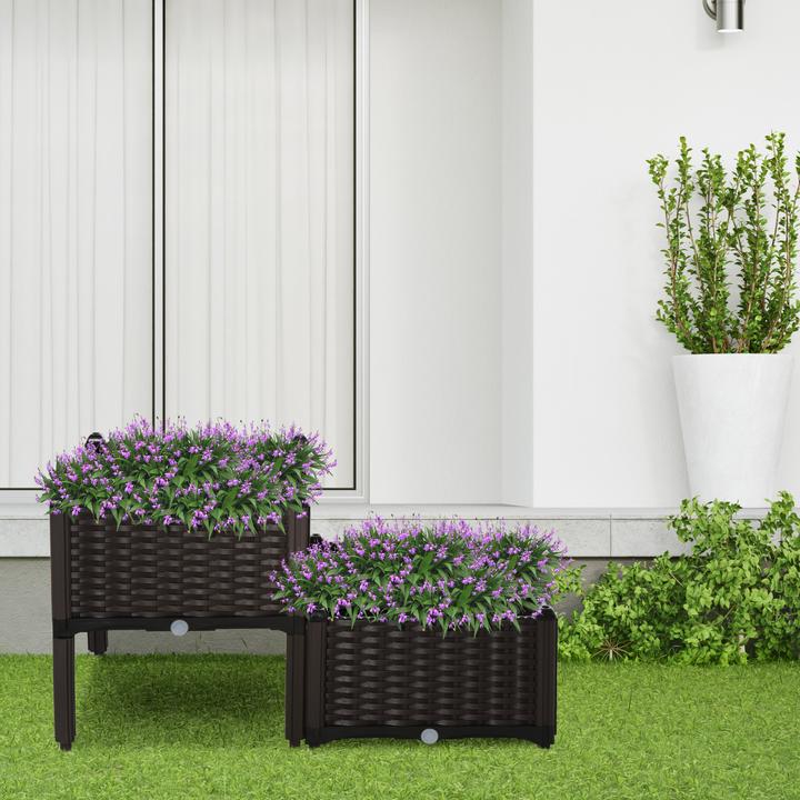 Produktbild Outsunny 2-teiliges Hochbeet in Rattan-Optik