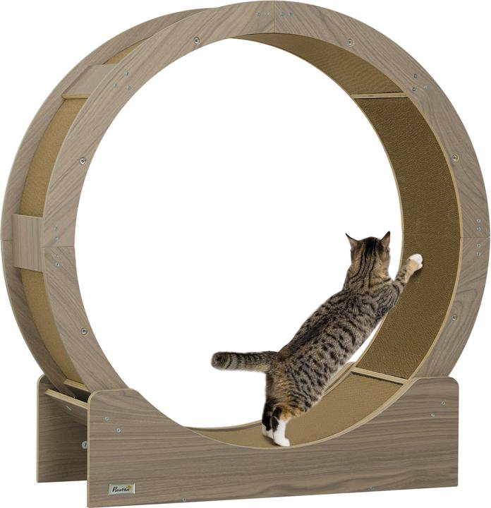 Produktbild PawHut Katzenlaufrad Mehrschichtplatte, Wellpapier Walnuss (94 cm, Walnuss)