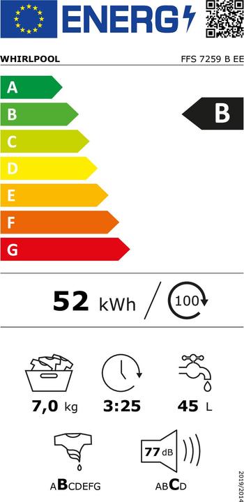Label énergétique Whirlpool Pralka FFS 7259 B EE (7 kg, Gauche)