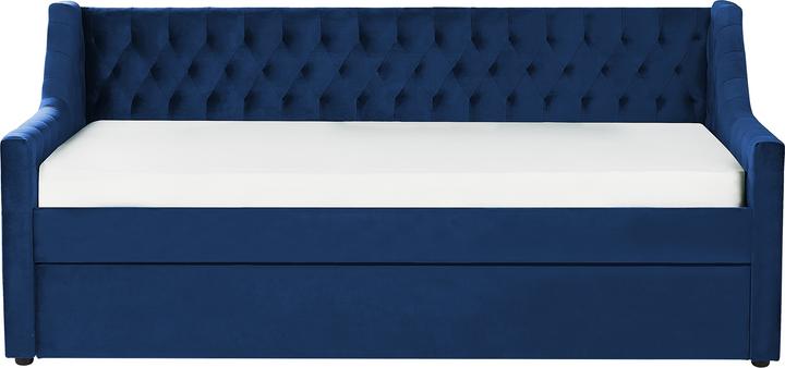Actual product image Beliani Daybed extendable velvet fabric navy blue slatted frame 90 x 200 cm MONTARGIS (90 x 200 cm)