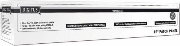 Actual product image Digitus CAT 6 Class E Patch Panel shielded 16-Port RJ45 8P8C LSA 1U Rack Mount Colour Grey RAL 7035