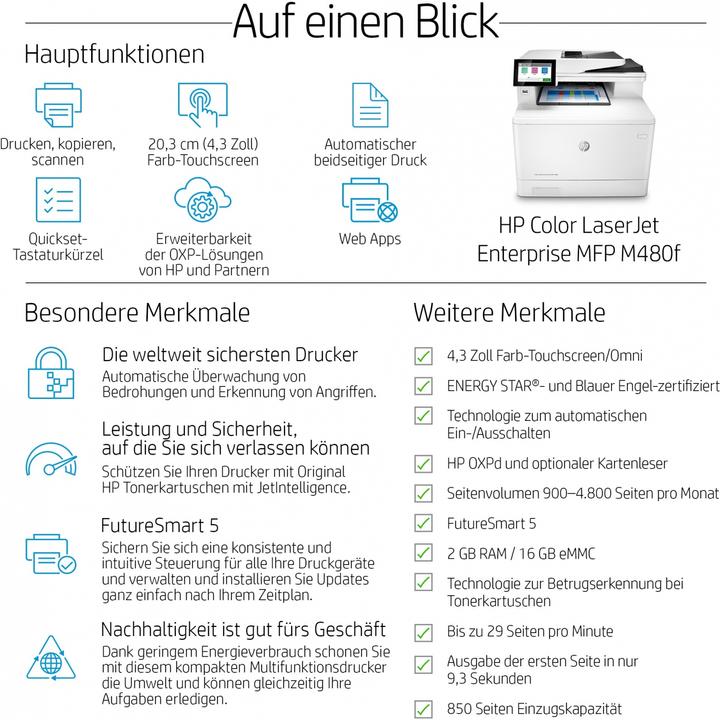 Actual product image HP Color LaserJet Enterprise MFP M480f (Laser, Colour)