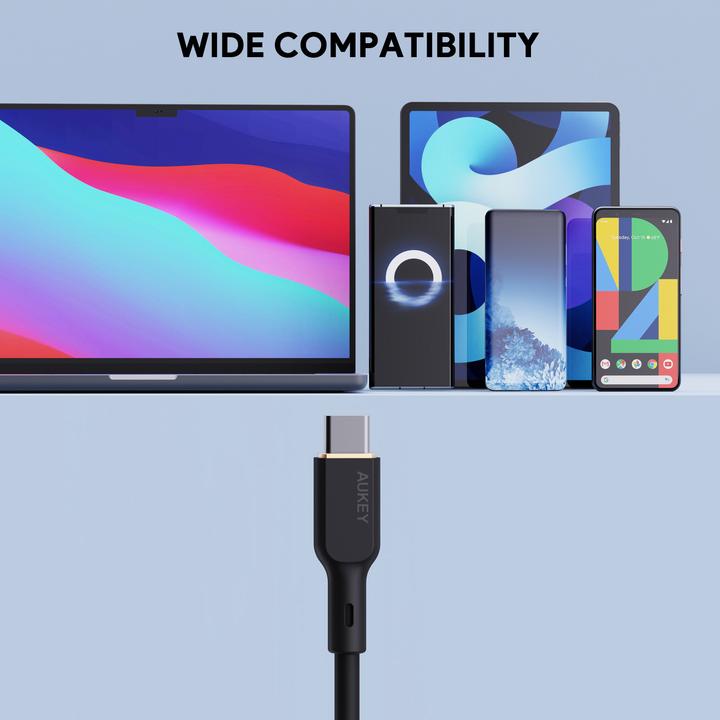 Produktbild Aukey USB-C Cable in Silicone, 100W, 1m - Black (1 m, USB 3.2 Gen 1, 100 W)