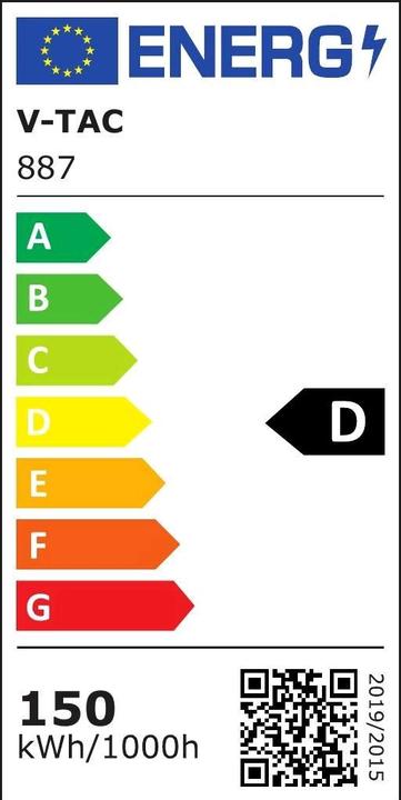 Energie-Label V-TAC VT152ST LED Strassenlampe SAMSUNG Chip 150W 4000K Klasse II Aluminium Dimmbar 140lmW (21000 lm)