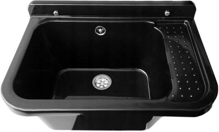 Produktbild VBChome Ausgussbecken Schwarz + Armatur Chrom