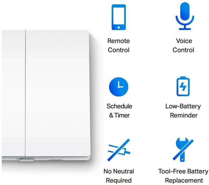 Productafbeelding TP-Link Tapo Smart Switch, 2-standen 1-Weg, Kantelen, Wit, 1 st., Batterij, AAA, 50/60 Hz