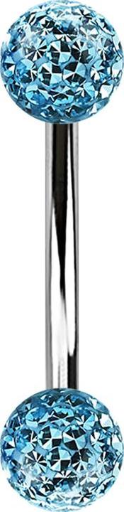 Star Piercing Banane silber mit zwei Kristall Kugeln aqua Epoxy Schutzschicht (Chirurgenstahl 316L)
