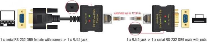 Produktbild Delock Extender RS-232 DB9 mit 2 Konverter (0.04 m)
