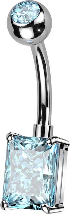 Star Piercing Banane silber mit Kugel silber Kristall aqua und grossem rechteckigem Kristall aqua (Messing, Titan G23)
