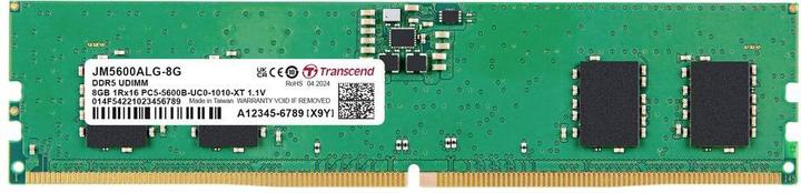 Actual product image Transcend DDR5 8GB JetRam 5600MHz U-DIMM 1Rx16 1Gx16 CL46 1.1V (1 x 8GB, 5600 MHz, DDR5 RAM, U-DIMM)