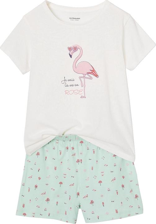 Immagine prodotto Vertbaudet 2er-Pack Mädchen Sommer-Schlafanzüge Regenbogen & Flamingo, mit Recycling-Baumwolle (110)