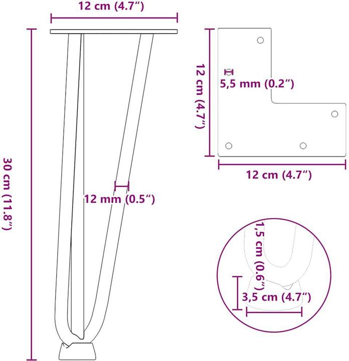Actual product image VidaXL Hairpin legs 4 pcs. black 30 cm solid steel Hairpin table leg