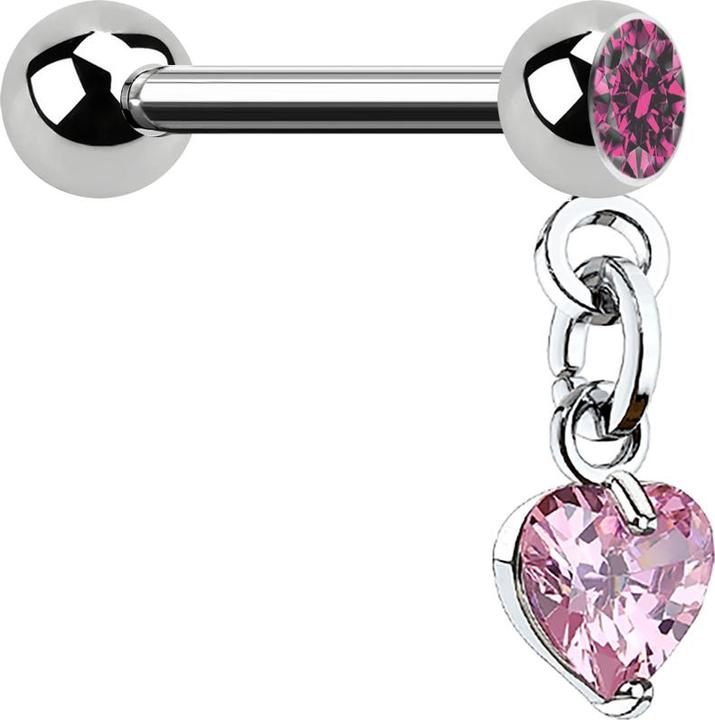 Produktbild Star Piercing Micro Barbell silber mit Kugel und Anhänger Herz Kristall pink (Messing, Chirurgenstahl 316L)