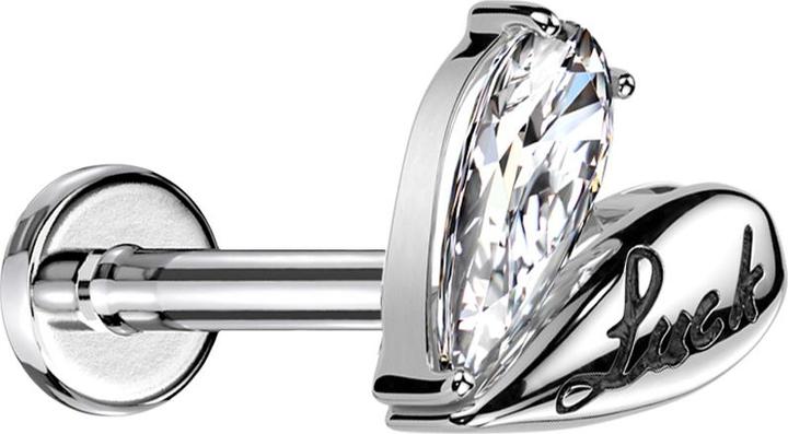 Produktbild Star Piercing Micro Threadless Labret silber Herz Luck silber Kristall silber (Chirurgenstahl 316L/Messing)