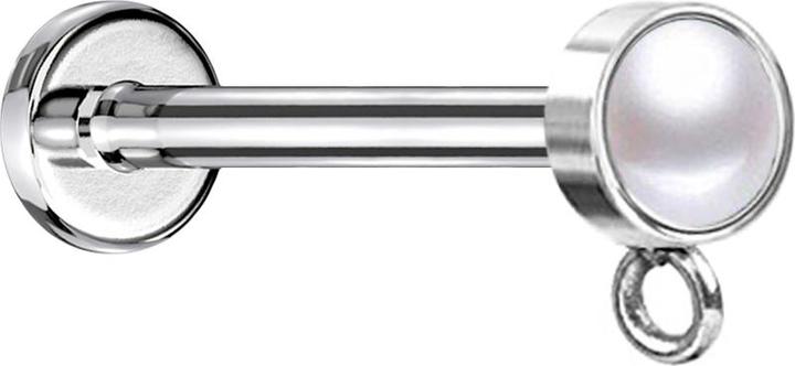 Star Piercing Micro Labret Innengewinde silber mit Zylinder Perle weiss Ring für Anhänger (Chirurgenstahl 316L)