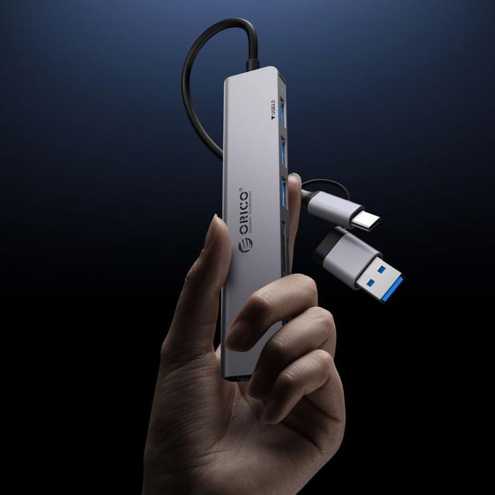 Image du produit Orico Converter YSA2-U3 USB-A/USB-C Hub Docking Station 1x USB-A 3.0 + 6x USB-A 2.0 - Gray (USB-A, USB-C, 7 Ports)