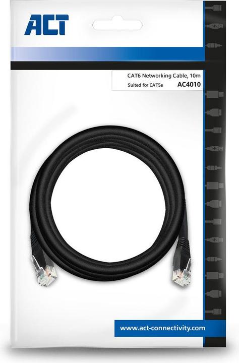 Immagine prodotto Nero 10.0 metri U/UTP, cavo patch CAT6 con connettori RJ45 (U/UTP, CAT6, 10 m)