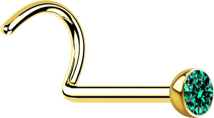 Star Piercing Nasenstecker gebogen vergoldet mit Kristall türkis (Chirurgenstahl 316L)