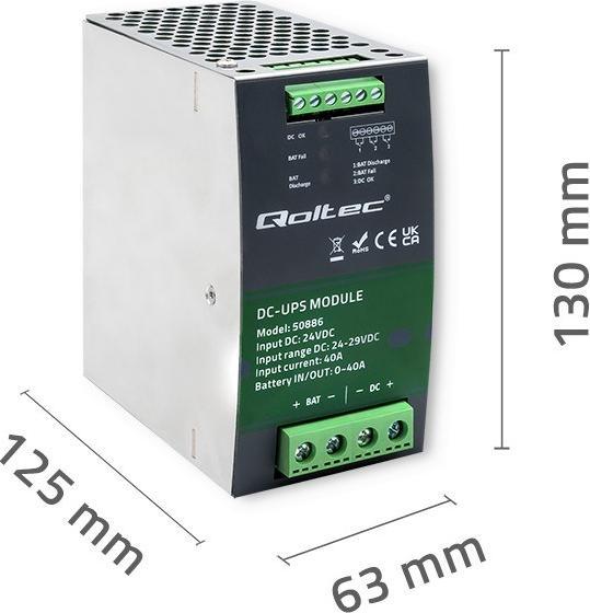 Produktbild Qoltec MODUŁ UPS DC NA SZYNĘ DIN | 40A | 24V (Standby USV)