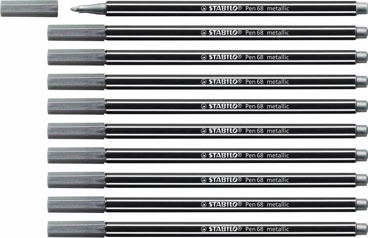 Image du produit STABILO Stylo feutre métallisé Premium - Pen 68 métallisé - pack de 10 - argenté (Argent, 10 x)