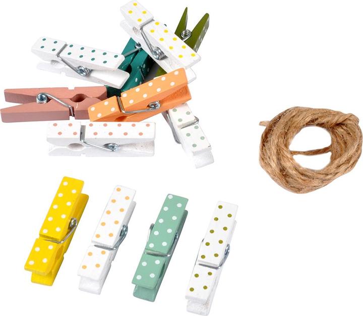 Natura Punto Mini-Klammern Deko bunt mit Punkten und Schnur, 12er-Set