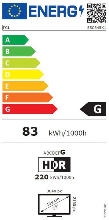 Energy Label TCL 55C845 (55", QLED, 4K, 2023)