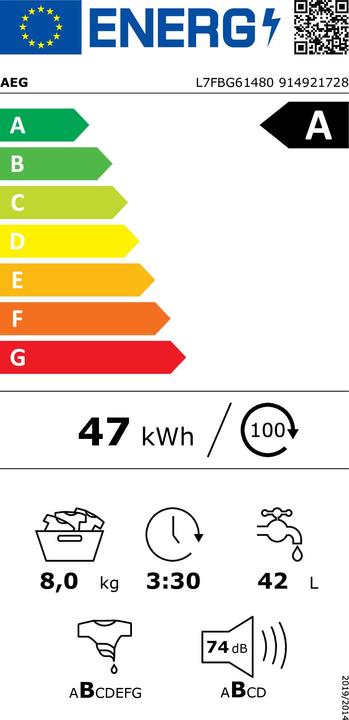 Etichetta energetica AEG L7FBG61480 Lavatrice a caricamento frontale (8 kg, A sinistra)