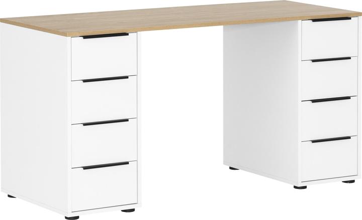 Produktbild Schildmeyer Elma Schreibtisch weiss, eiche rechteckig, Wangen-Gestell weiss 129,5 x 80,0 cm