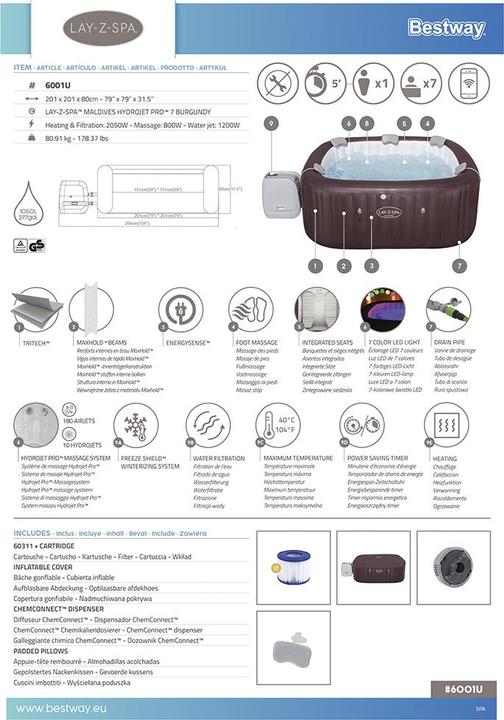 Immagine prodotto Bestway Lay-Z-Spa Maldives MaxHold EnergySense (7 pers.)